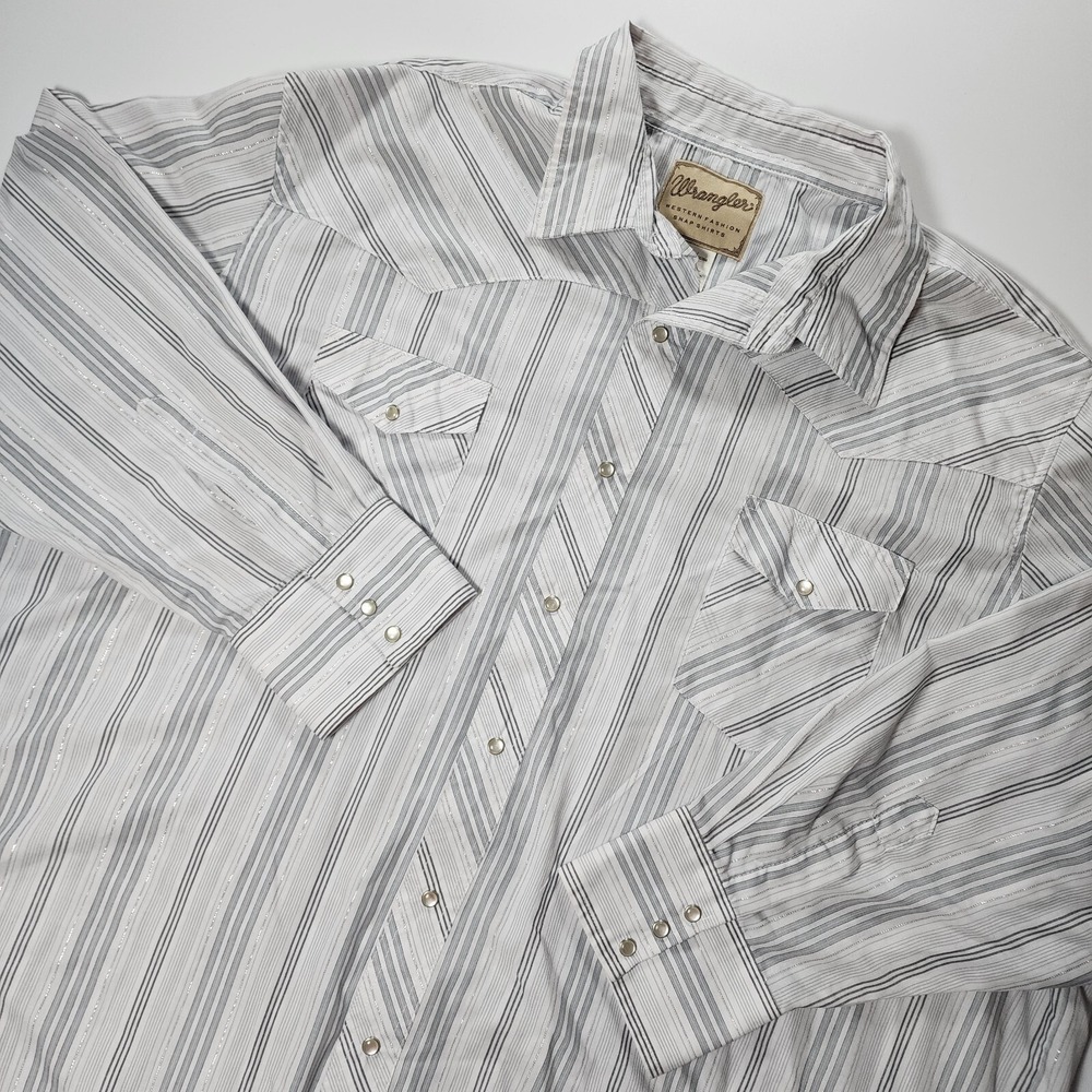 Wrangler Shirt Mens 3XL Pink Pearl Snap Button Down Striped Western Cowboy EUC
